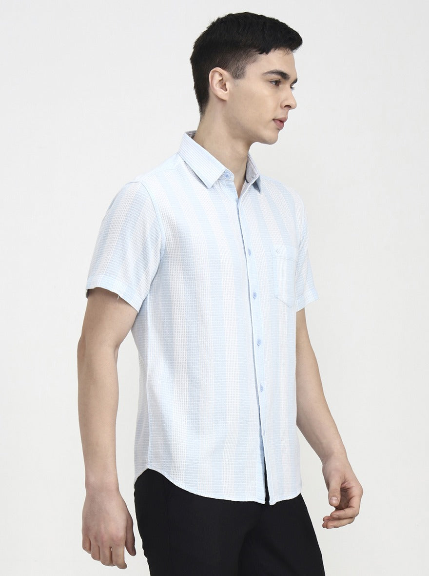 Blue Striped Slim Fit Casual Shirt | Greenfibre