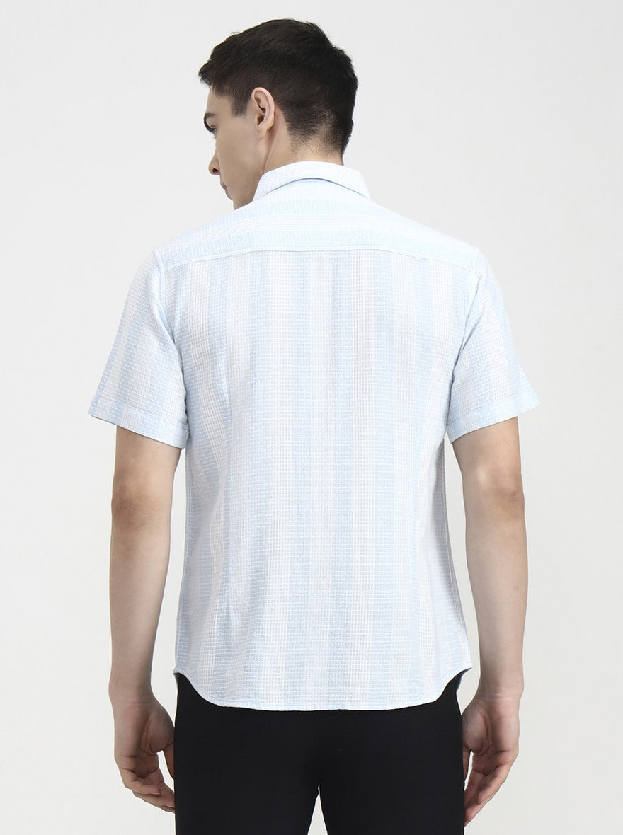 Blue Striped Slim Fit Casual Shirt | Greenfibre
