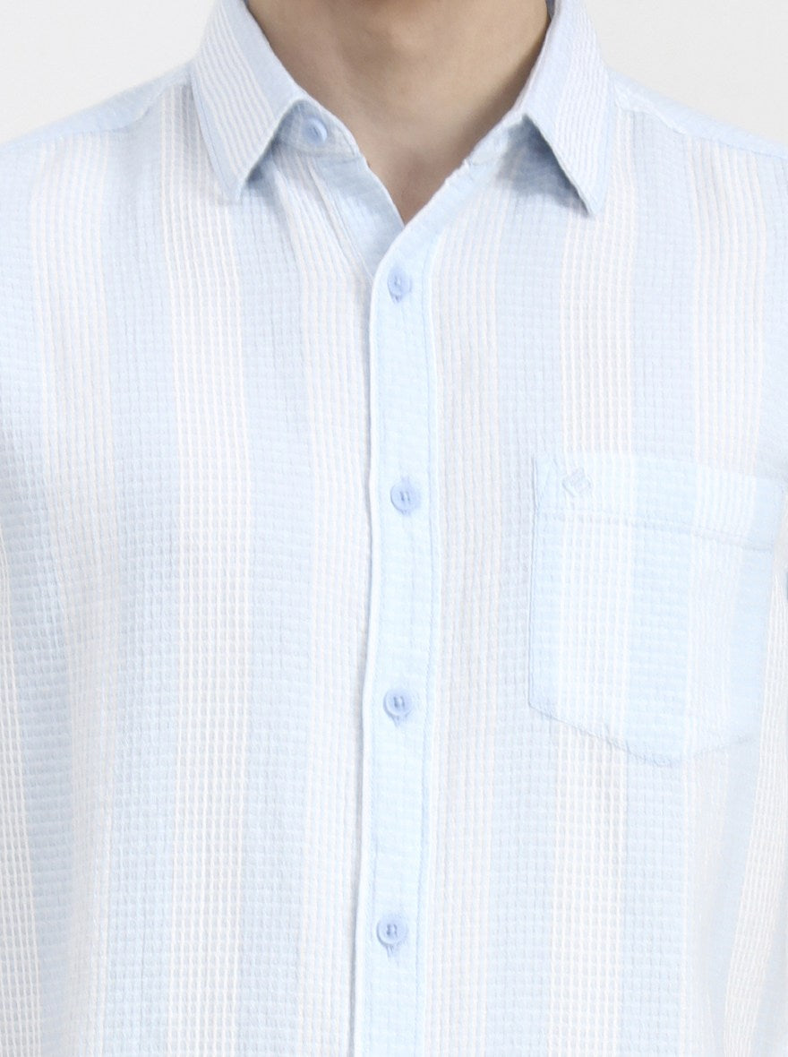 Blue Striped Slim Fit Casual Shirt | Greenfibre