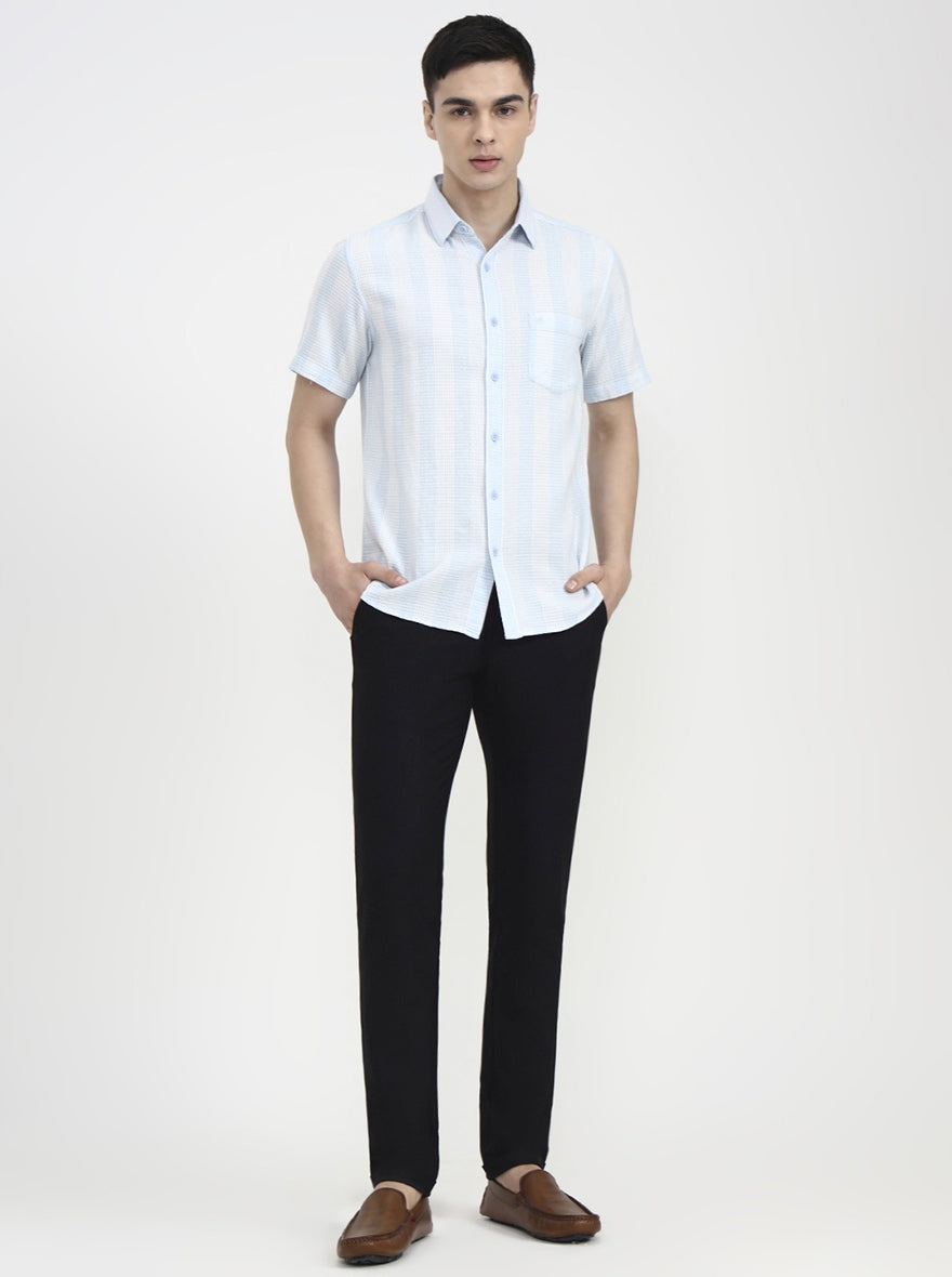 Blue Striped Slim Fit Casual Shirt | Greenfibre