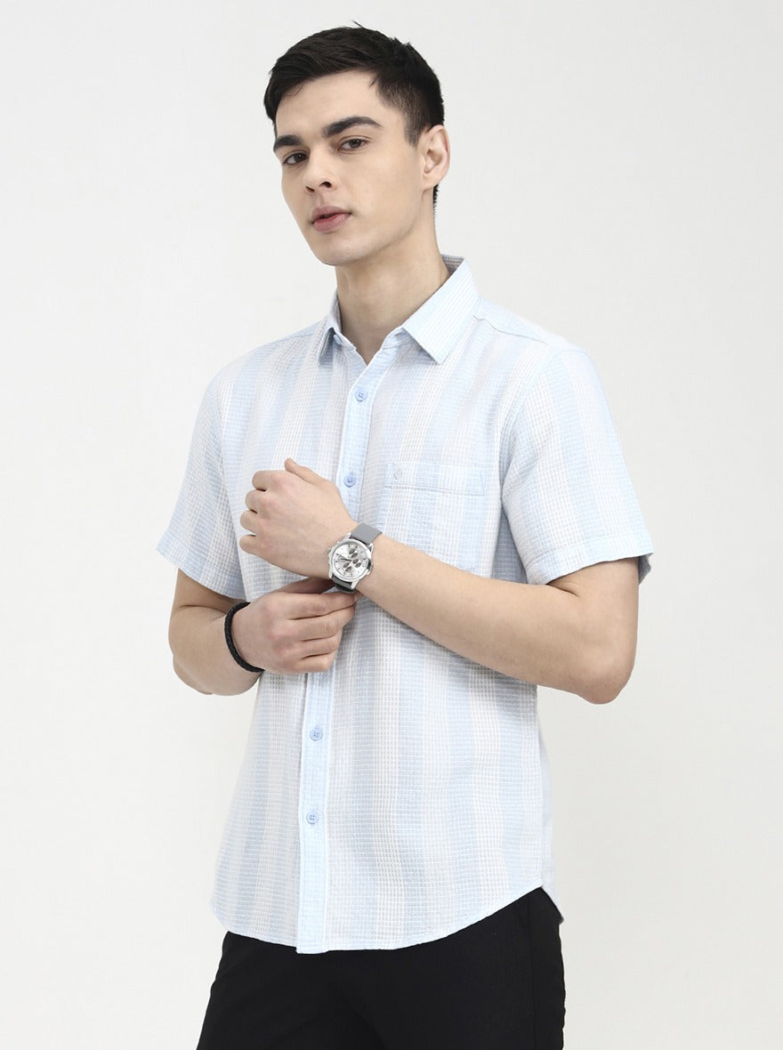 Blue Striped Slim Fit Casual Shirt | Greenfibre
