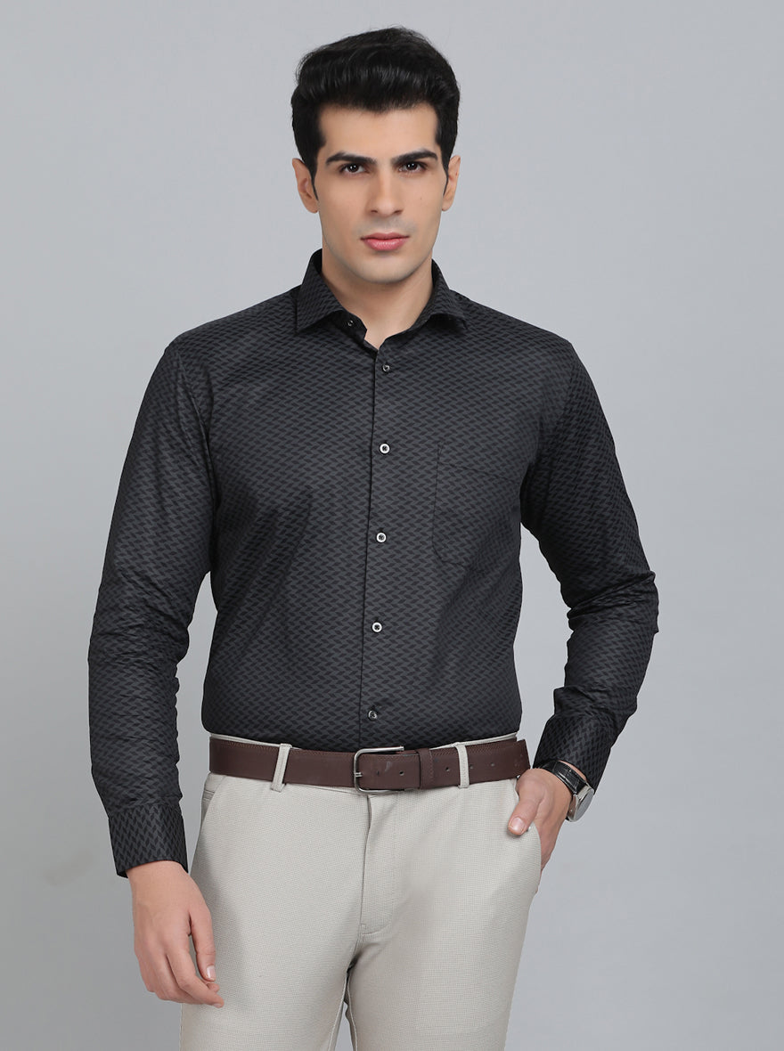 Black Printed Slim Fit Party Wear Shirt | Greenfibre