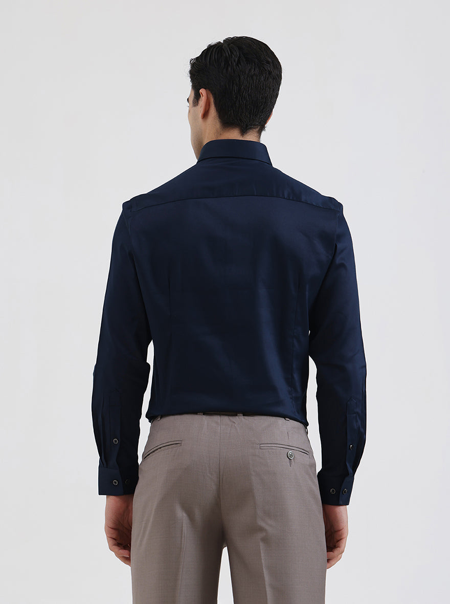 Navy Blue Solid Slim Fit Party Wear Shirt | Greenfibre