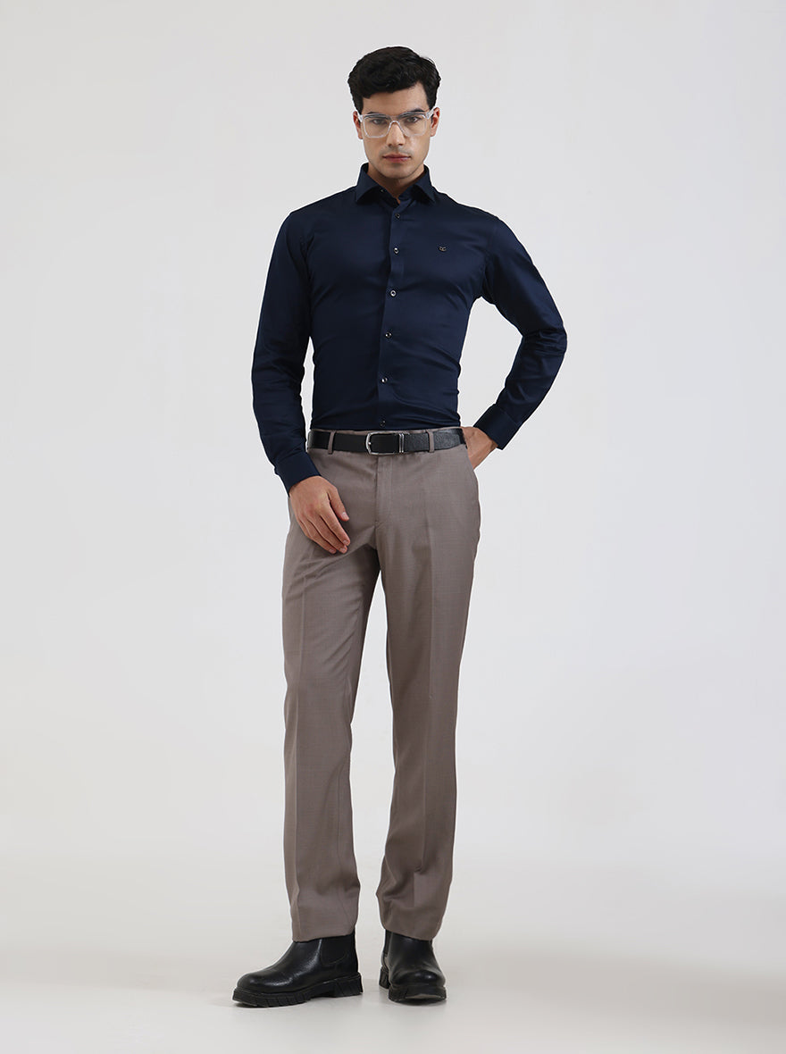 Navy Blue Solid Slim Fit Party Wear Shirt | Greenfibre