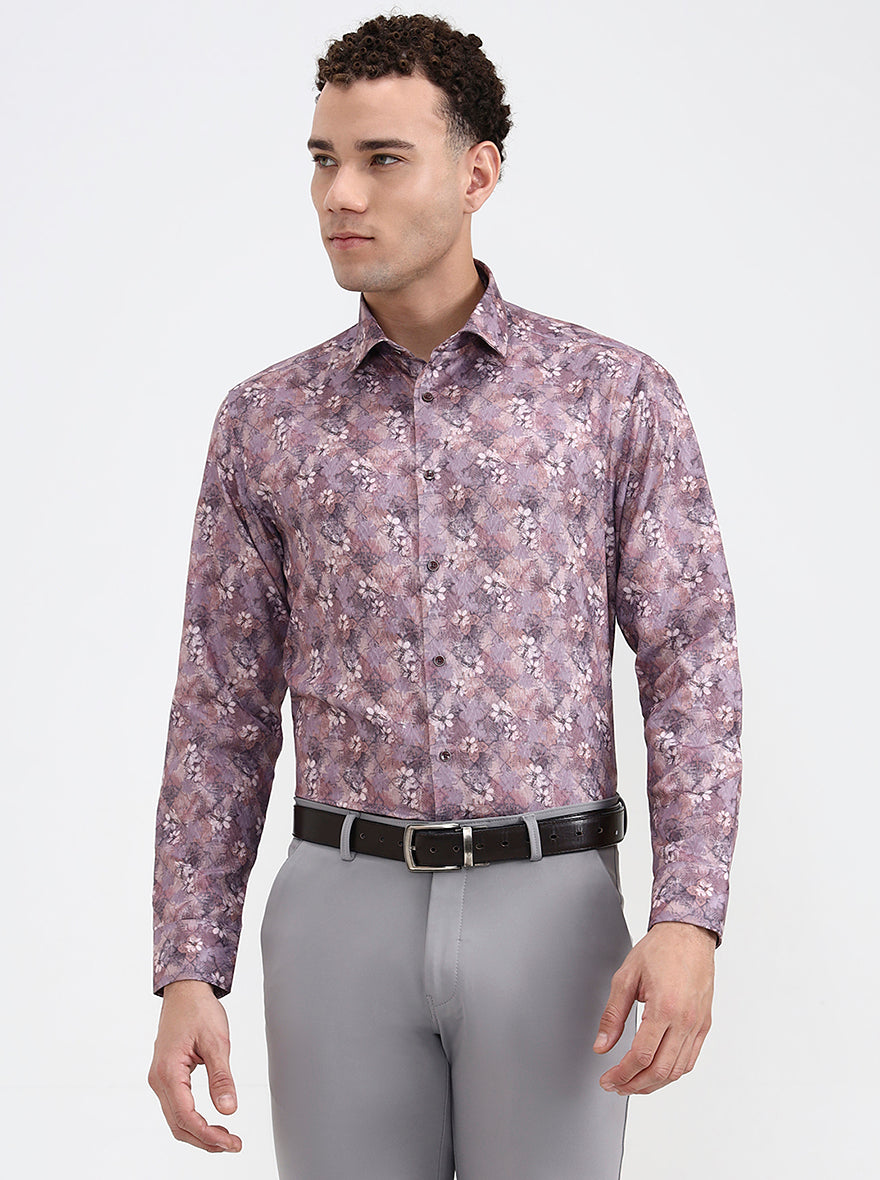 Dusty Pink Printed Slim Fit Party Wear Shirt | Greenfibre