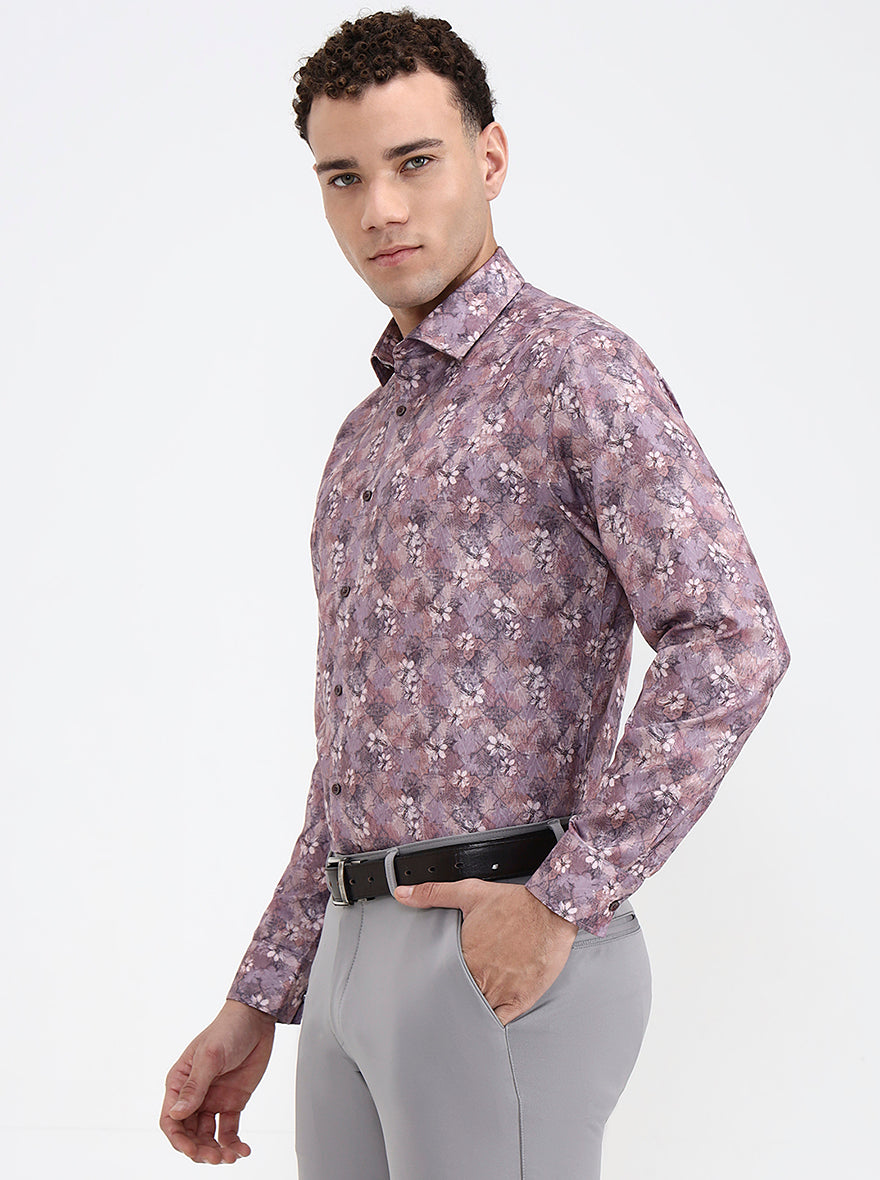 Dusty Pink Printed Slim Fit Party Wear Shirt | Greenfibre