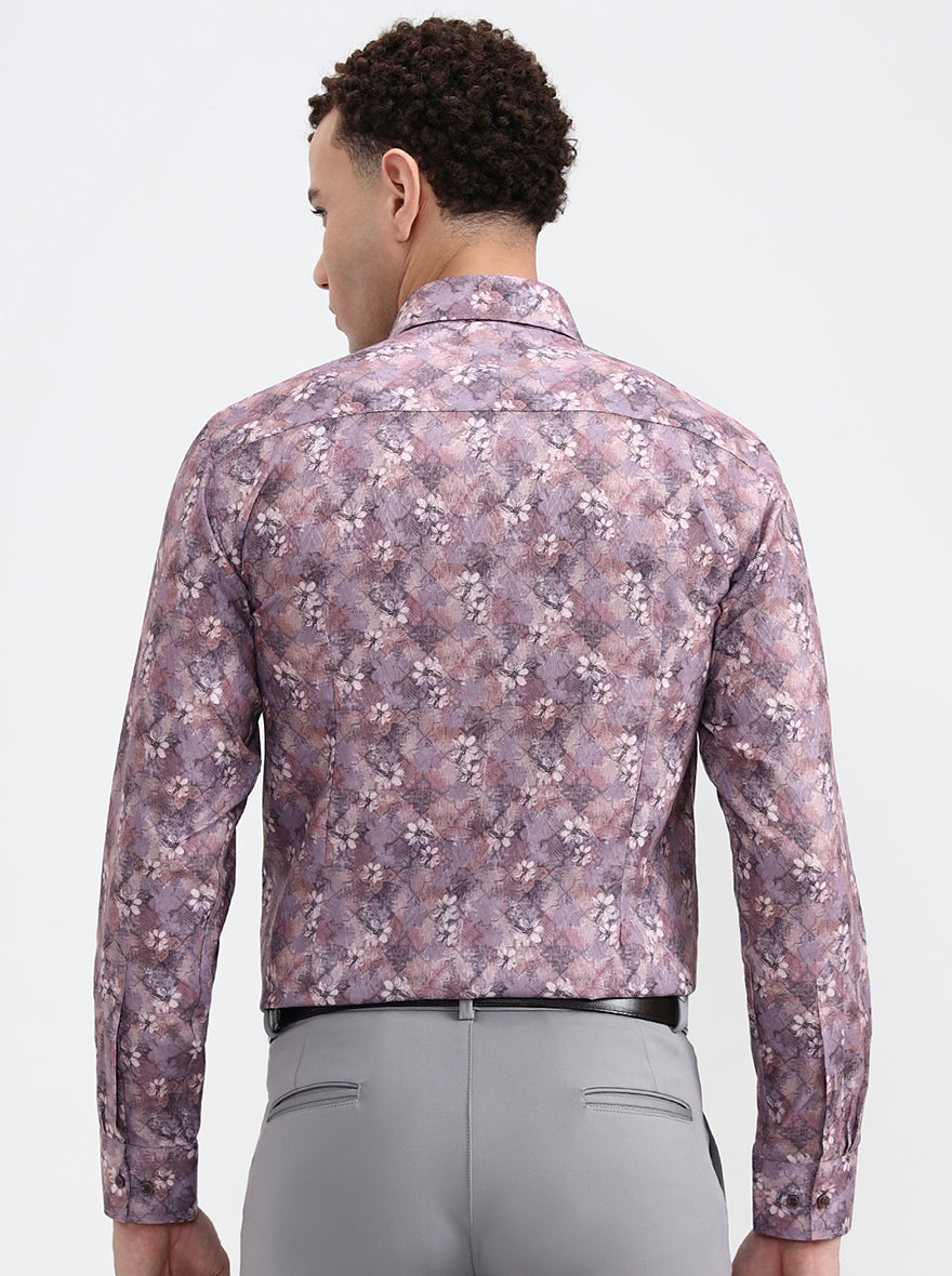 Dusty Pink Printed Slim Fit Party Wear Shirt | Greenfibre