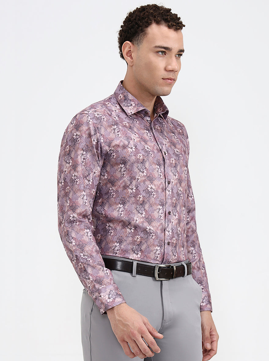 Dusty Pink Printed Slim Fit Party Wear Shirt | Greenfibre