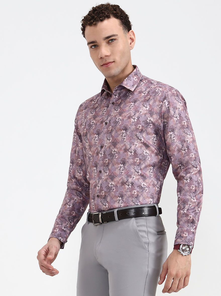 Dusty Pink Printed Slim Fit Party Wear Shirt | Greenfibre