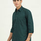 Bottle Green Printed Slim Fit Semi Casual Shirt | Greenfibre