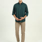 Bottle Green Printed Slim Fit Semi Casual Shirt | Greenfibre