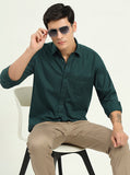 Bottle Green Printed Slim Fit Semi Casual Shirt | Greenfibre
