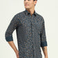 Navy Blue Printed Slim Fit Semi Casual Shirt | Greenfibre