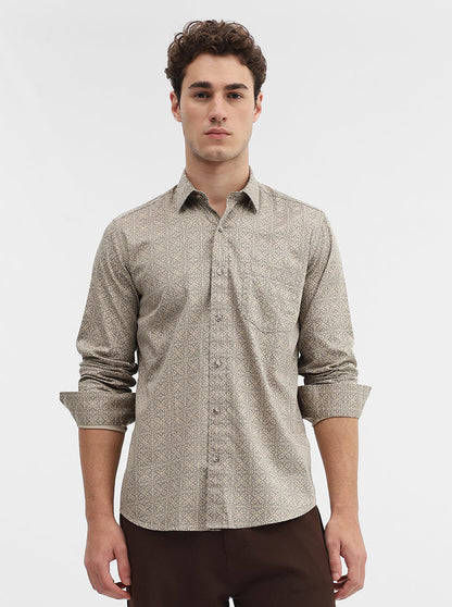 Beige Printed Smart Fit Semi Casual Shirt | Greenfibre