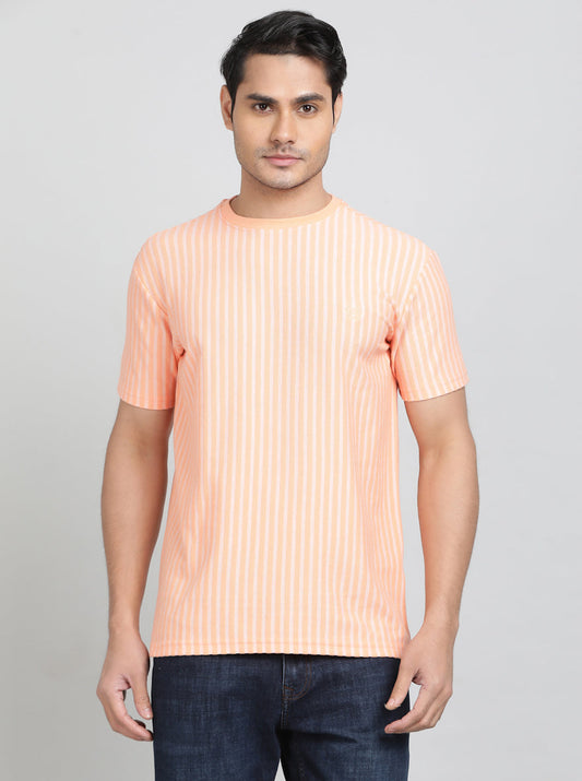 Orange Striped Slim Fit T-Shirt | Greenfibre