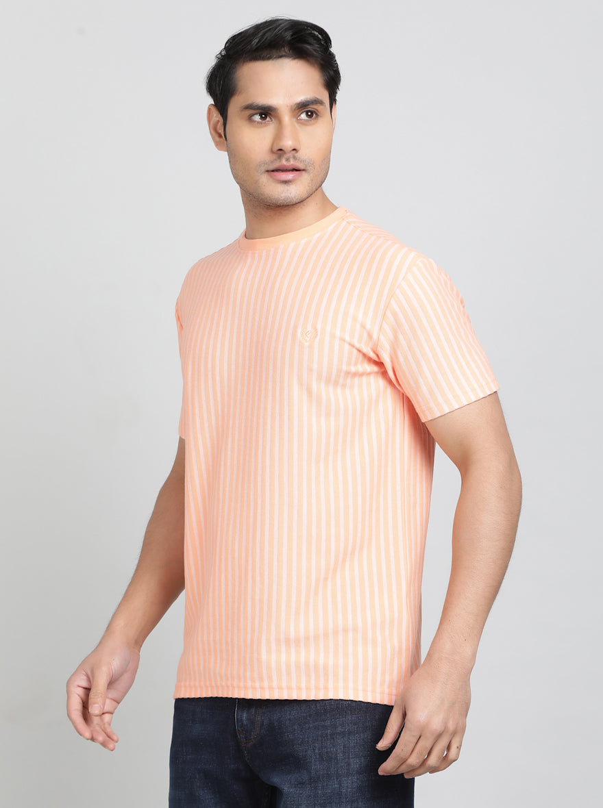Orange Striped Slim Fit T-Shirt | Greenfibre