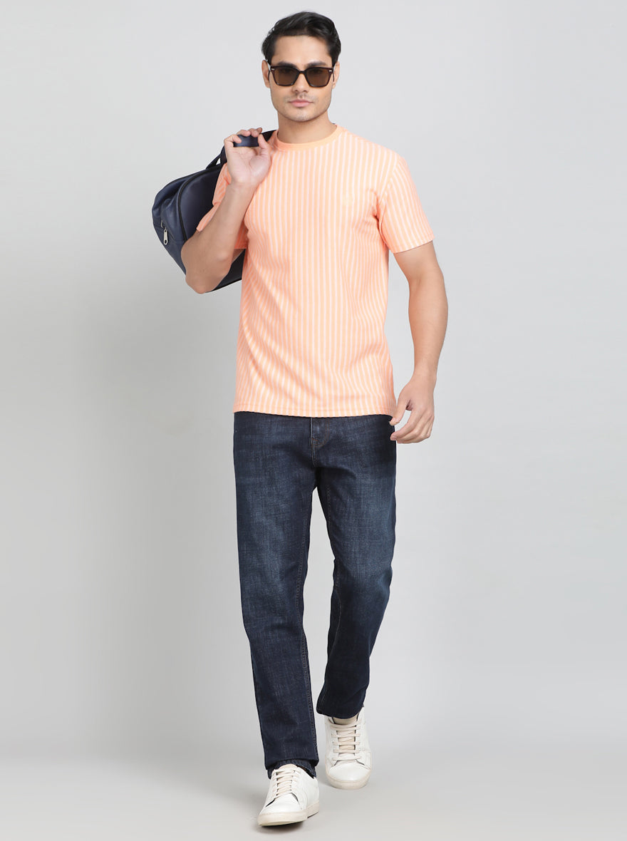 Orange Striped Slim Fit T-Shirt | Greenfibre