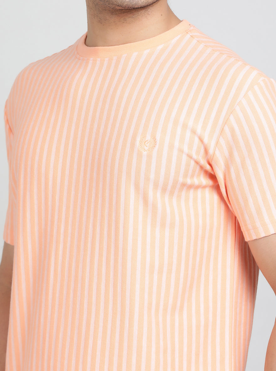 Orange Striped Slim Fit T-Shirt | Greenfibre