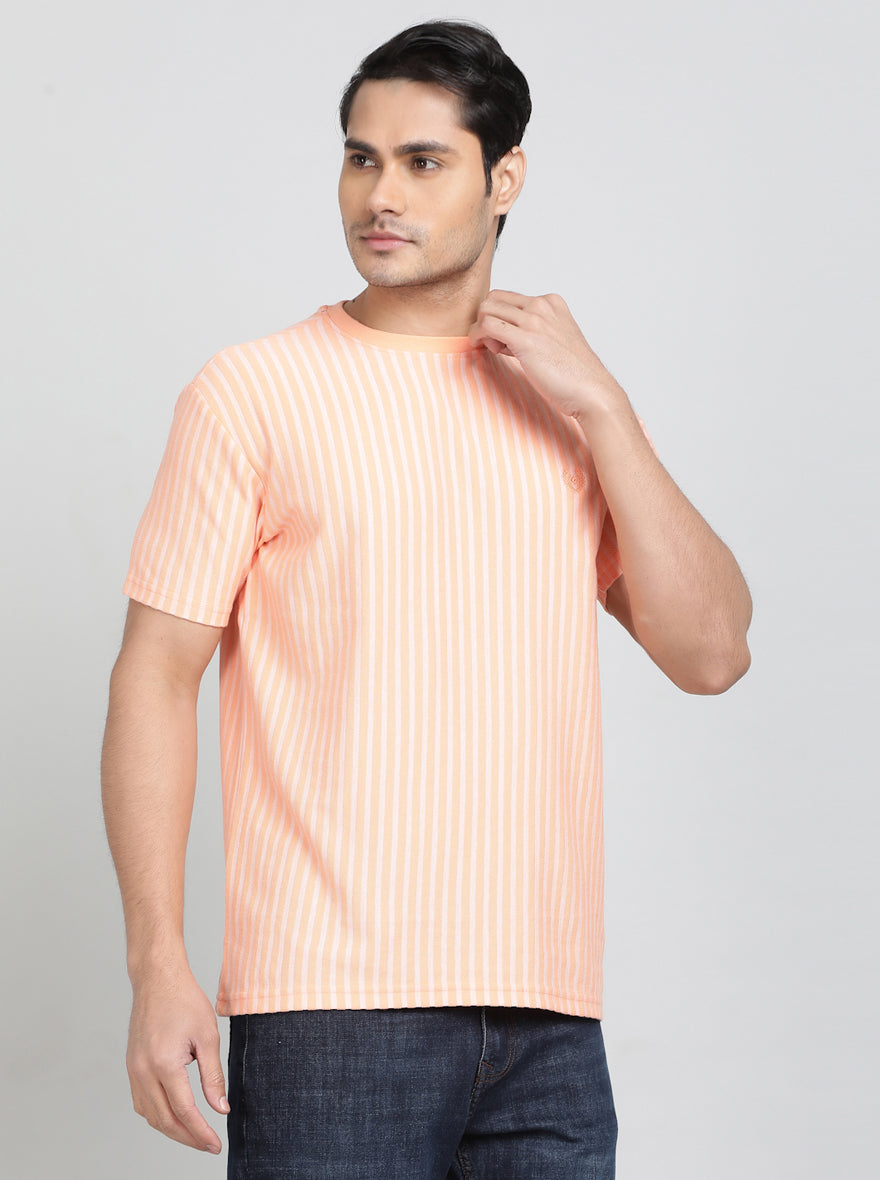Orange Striped Slim Fit T-Shirt | Greenfibre