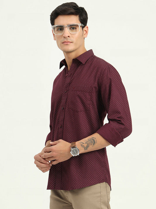 Wine Printed Slim Fit Semi Casual Shirt | Greenfibre