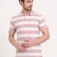 White & Mauve Striped Slim Fit Polo T-Shirt | Greenfibre