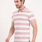 White & Mauve Striped Slim Fit Polo T-Shirt | Greenfibre