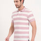 White & Mauve Striped Slim Fit Polo T-Shirt | Greenfibre
