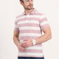 White & Mauve Striped Slim Fit Polo T-Shirt | Greenfibre