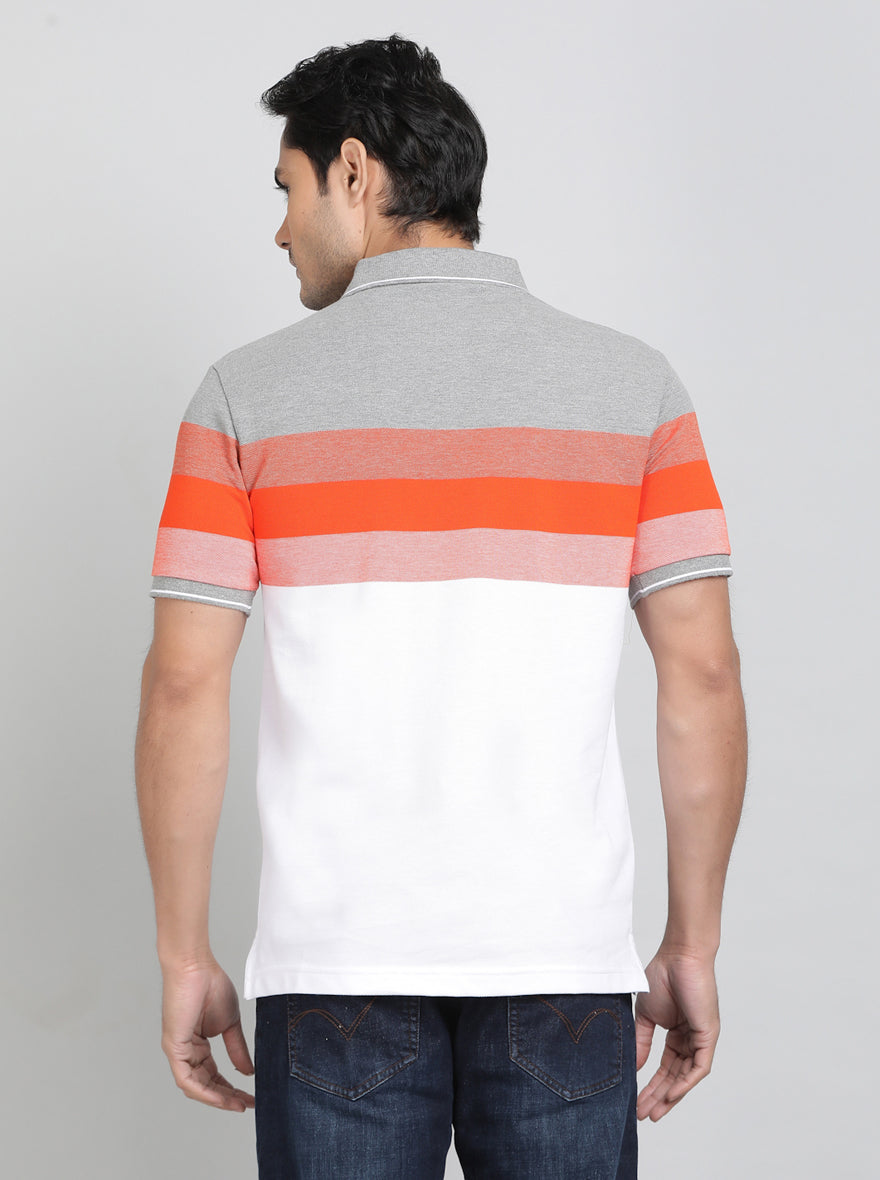 Orange Striped Slim Fit Polo T-Shirt | Greenfibre