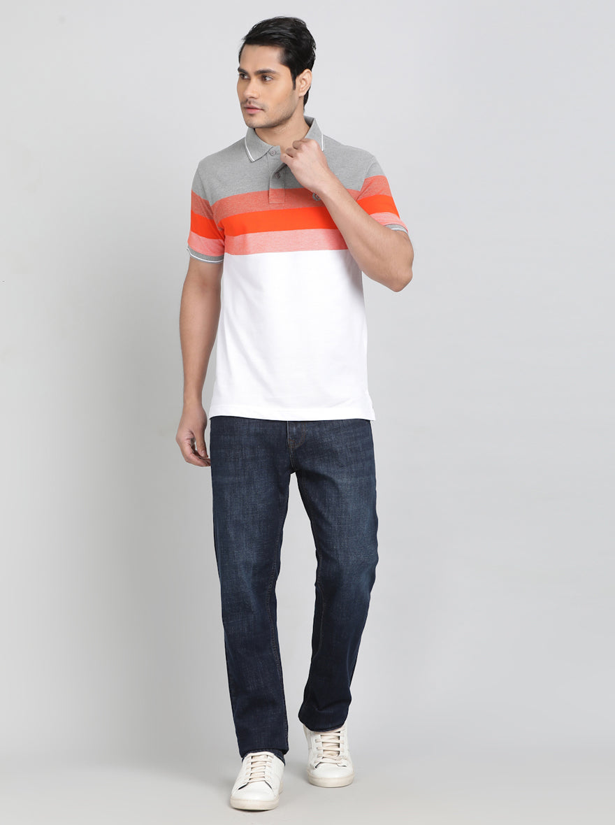 Orange Striped Slim Fit Polo T-Shirt | Greenfibre