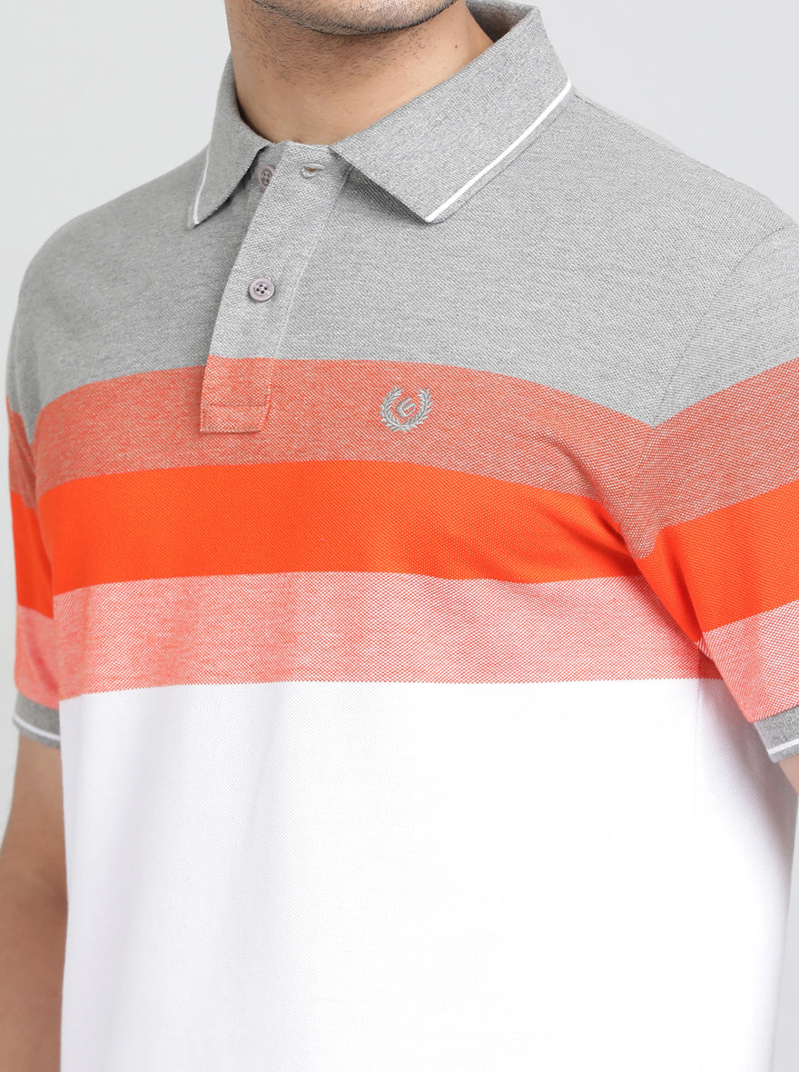 Orange Striped Slim Fit Polo T-Shirt | Greenfibre