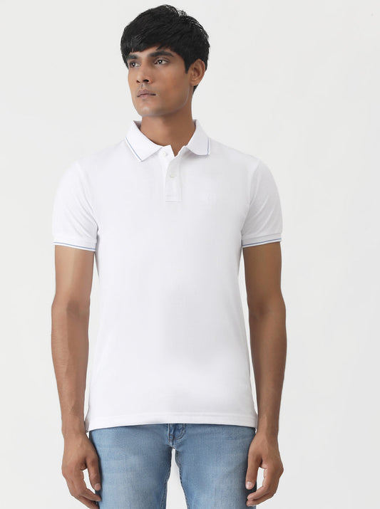 White Solid Slim Fit Polo T-Shirt | Greenfibre