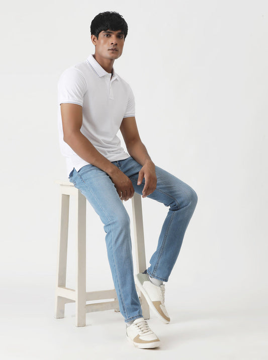 White Solid Slim Fit Polo T-Shirt | Greenfibre