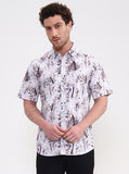 Light Grey Printed Slim Fit Casual Shirt | Greenfibre