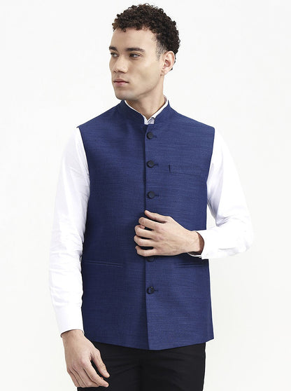 Blue Solid  Waistcoat | Greenfibre