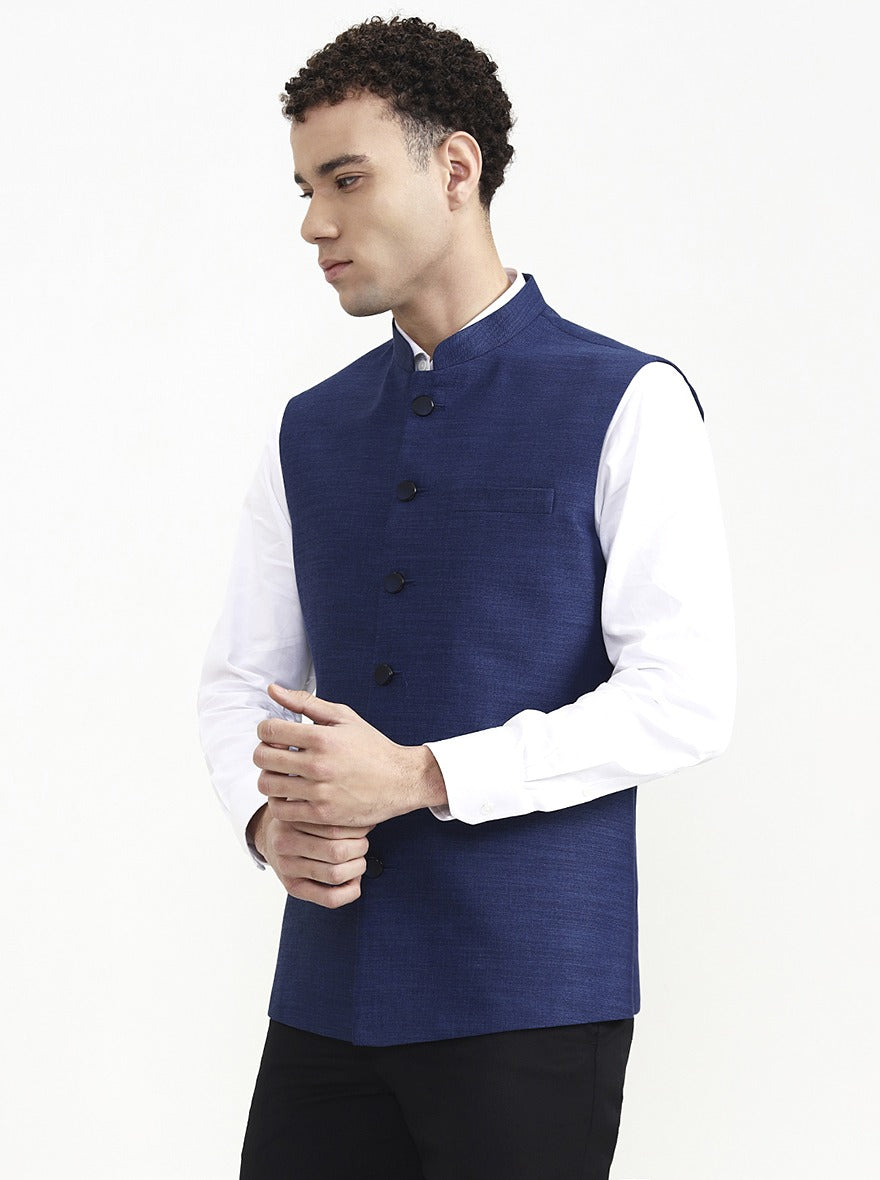 Blue Solid  Waistcoat | Greenfibre