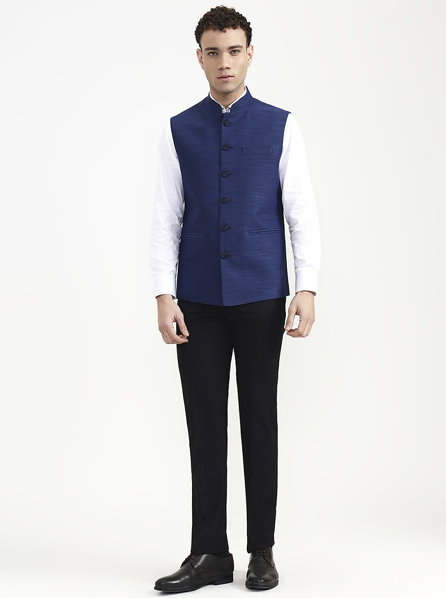 Blue Solid  Waistcoat | Greenfibre