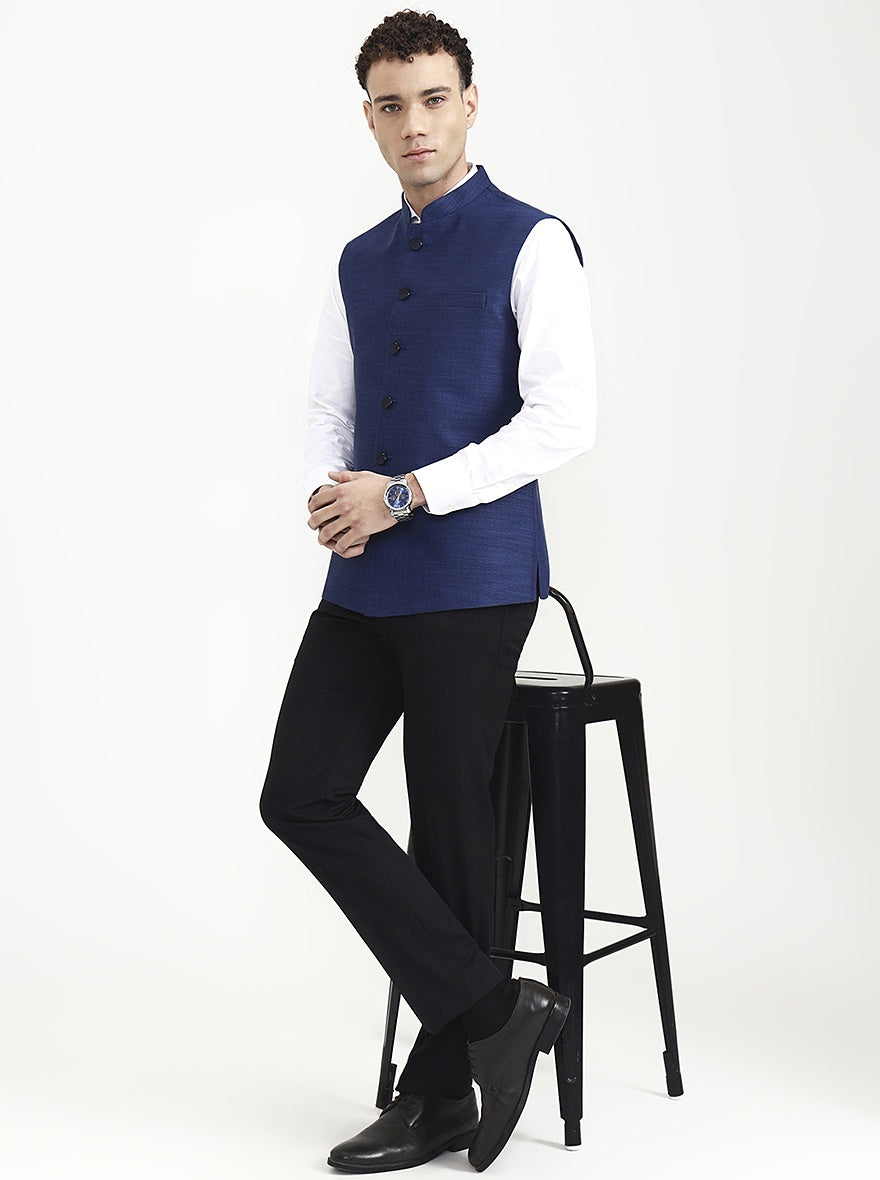 Blue Solid  Waistcoat | Greenfibre