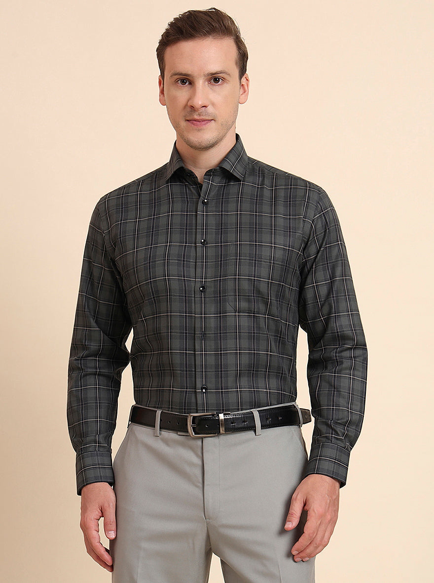 Dark Green Checked Regular Fit Formal Shirt | Greenfibre