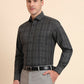 Dark Green Checked Regular Fit Formal Shirt | Greenfibre