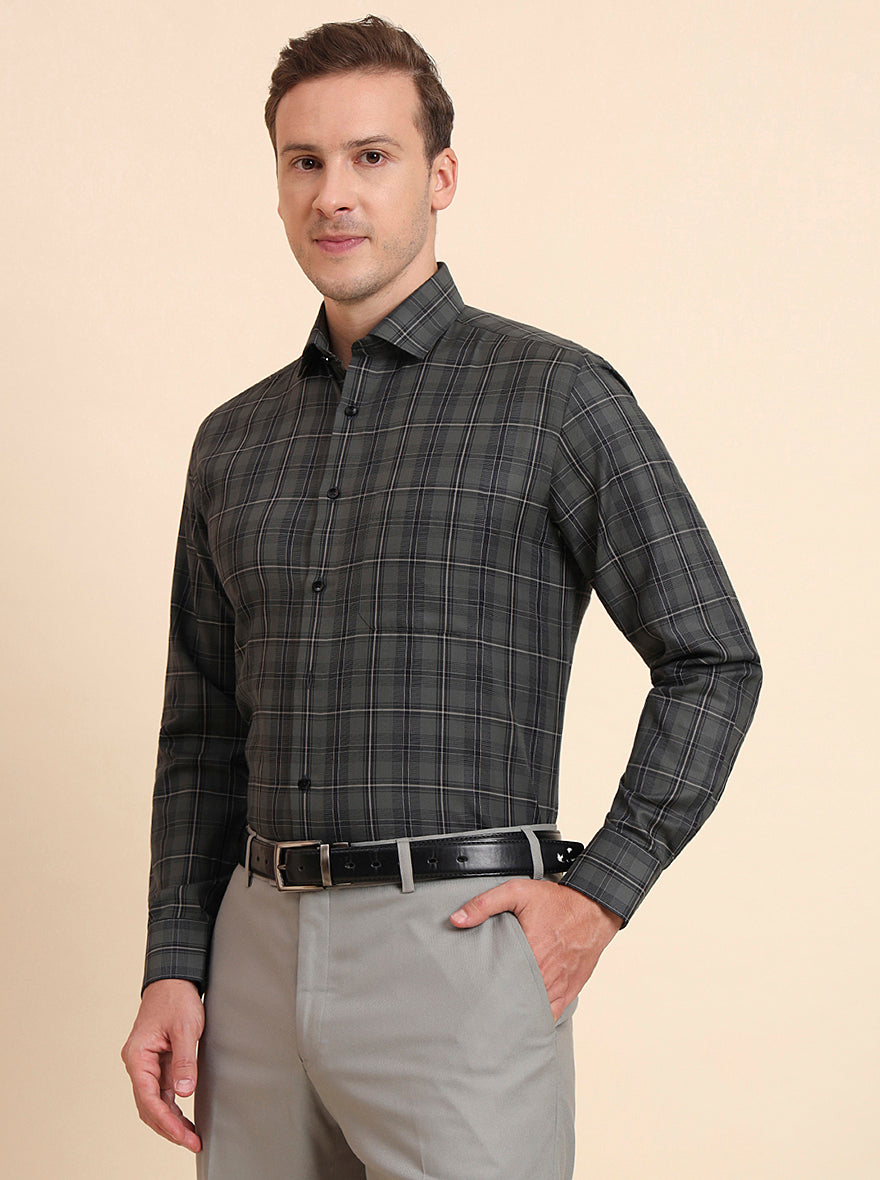 Dark Green Checked Regular Fit Formal Shirt | Greenfibre