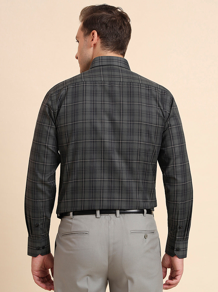 Dark Green Checked Regular Fit Formal Shirt | Greenfibre