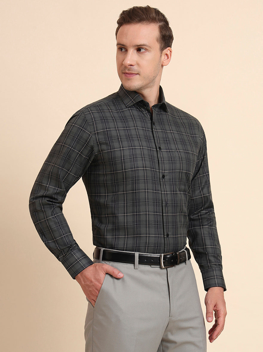 Dark Green Checked Regular Fit Formal Shirt | Greenfibre