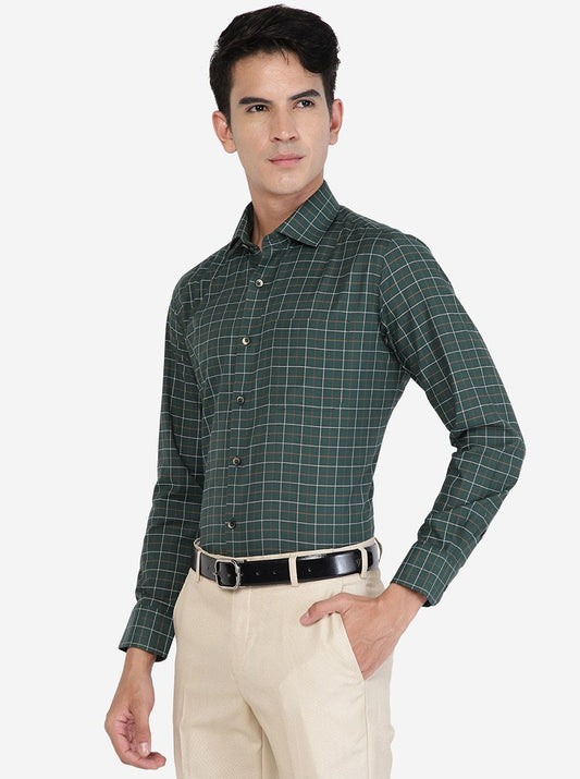 Green Checked Slim Fit Formal Shirt | Greenfibre