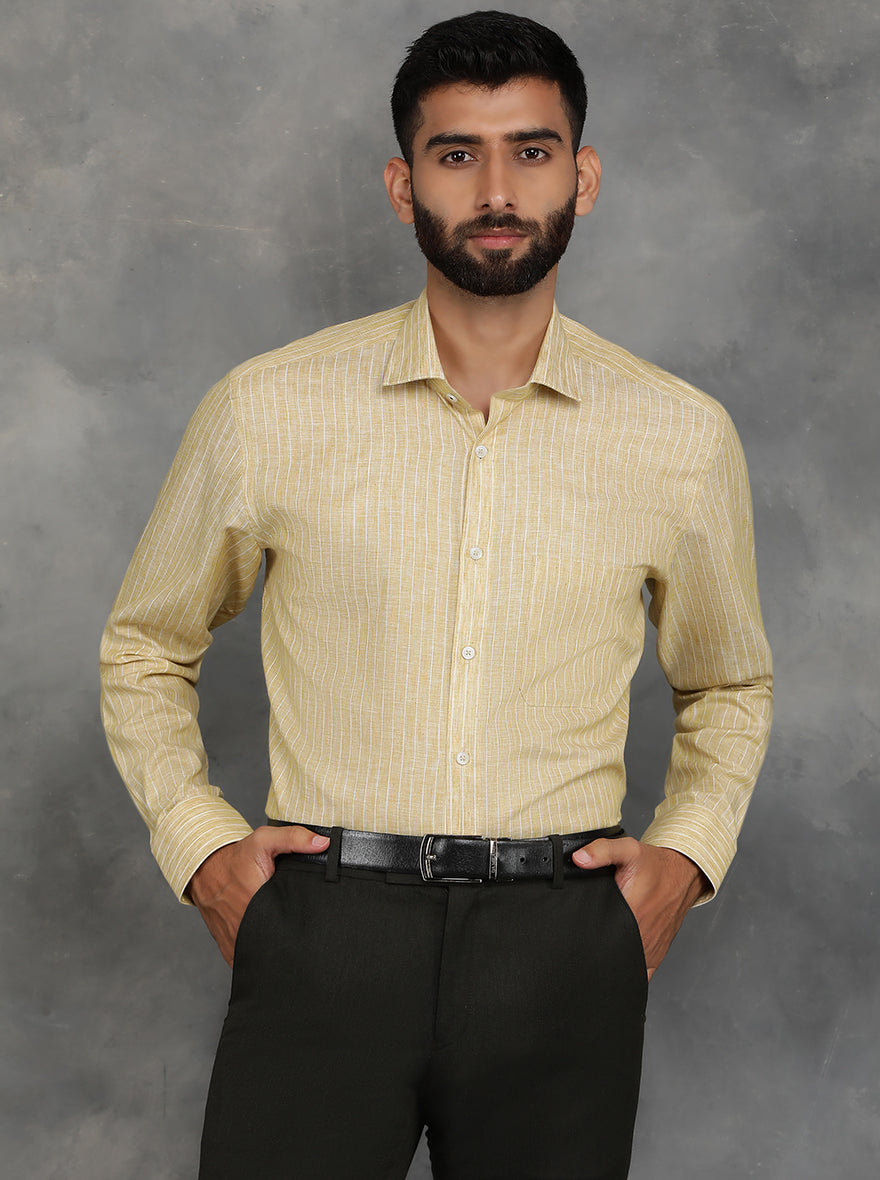 Yellow Striped Regular Fit Formal Shirt | GreenFibre