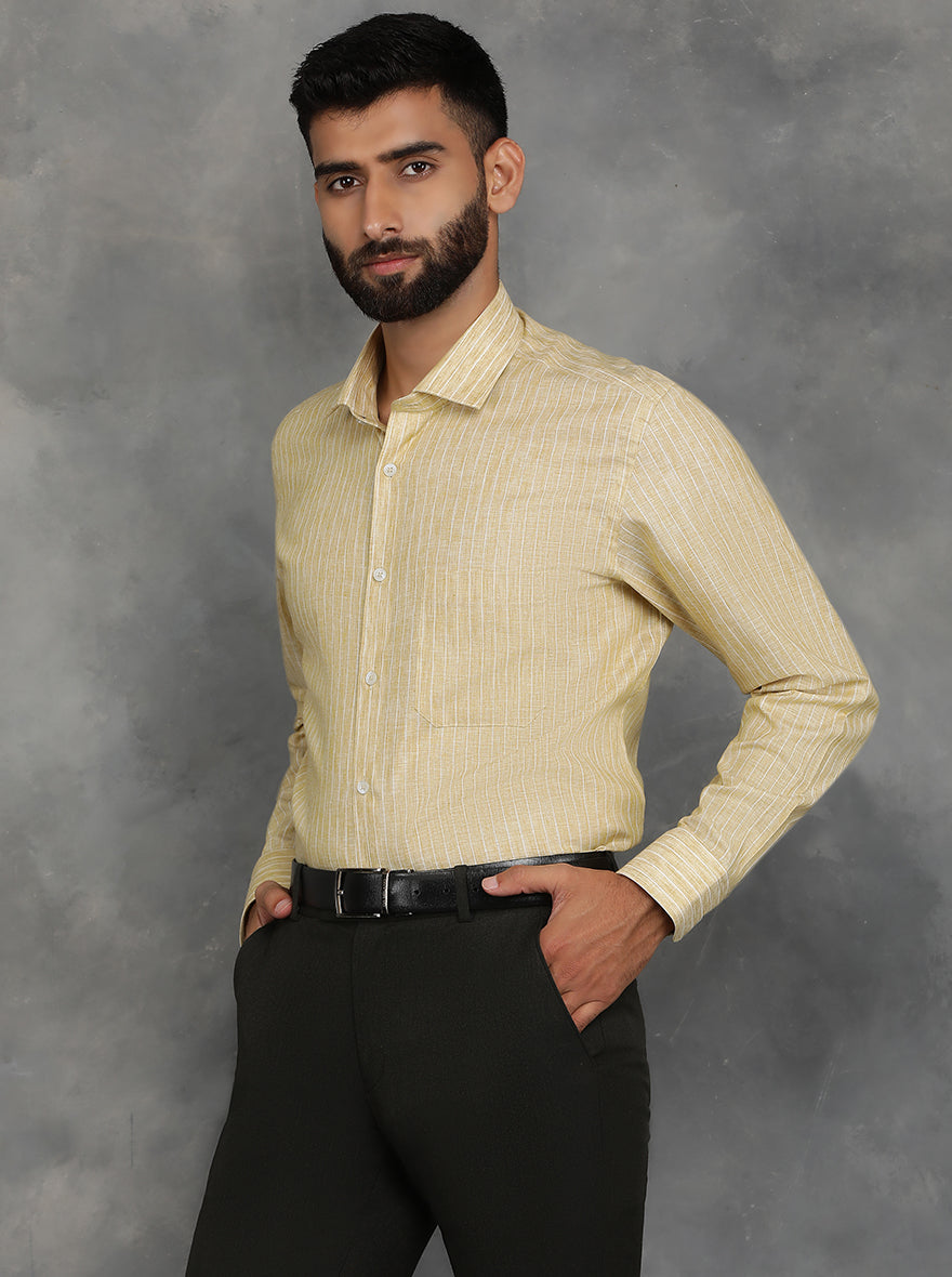 Yellow Striped Regular Fit Formal Shirt | GreenFibre