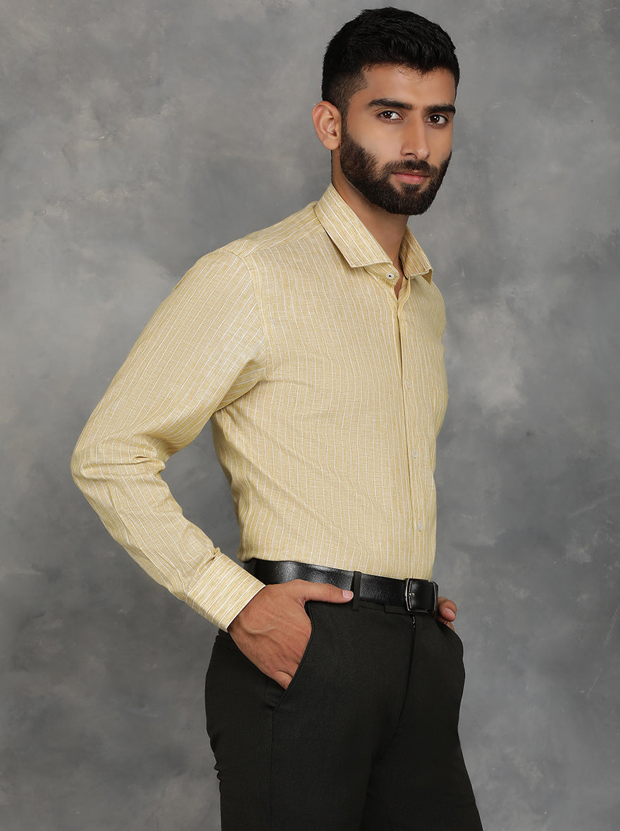 Yellow Striped Regular Fit Formal Shirt | GreenFibre