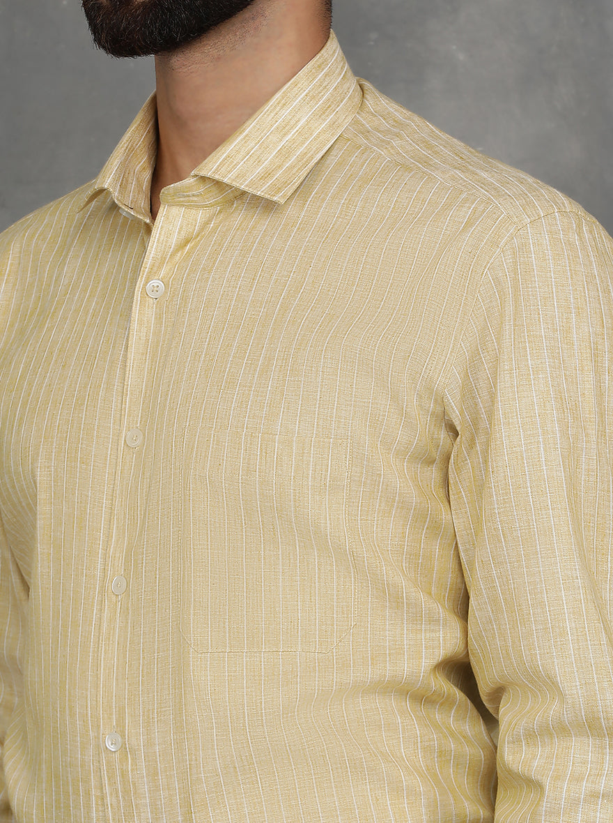 Yellow Striped Regular Fit Formal Shirt | GreenFibre