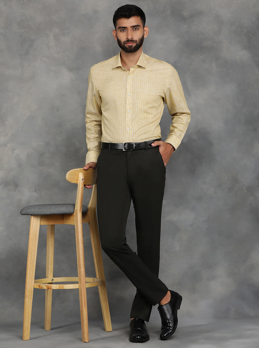 Yellow Striped Regular Fit Formal Shirt | GreenFibre