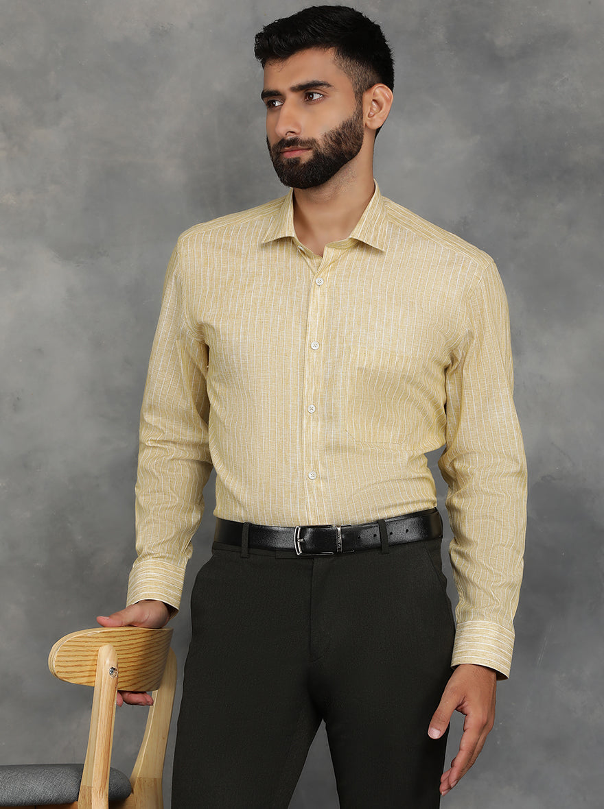 Yellow Striped Regular Fit Formal Shirt | GreenFibre